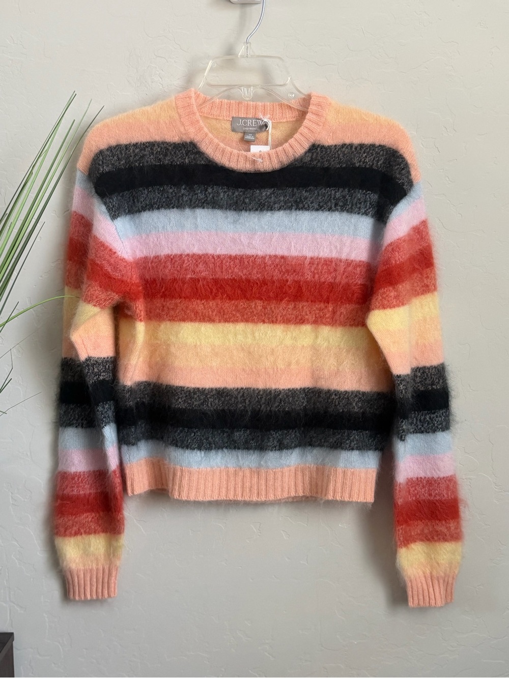 J.Crew 100% Brushed Cashmere Rainbow Stripe Sweater XS NWT CR319 $248